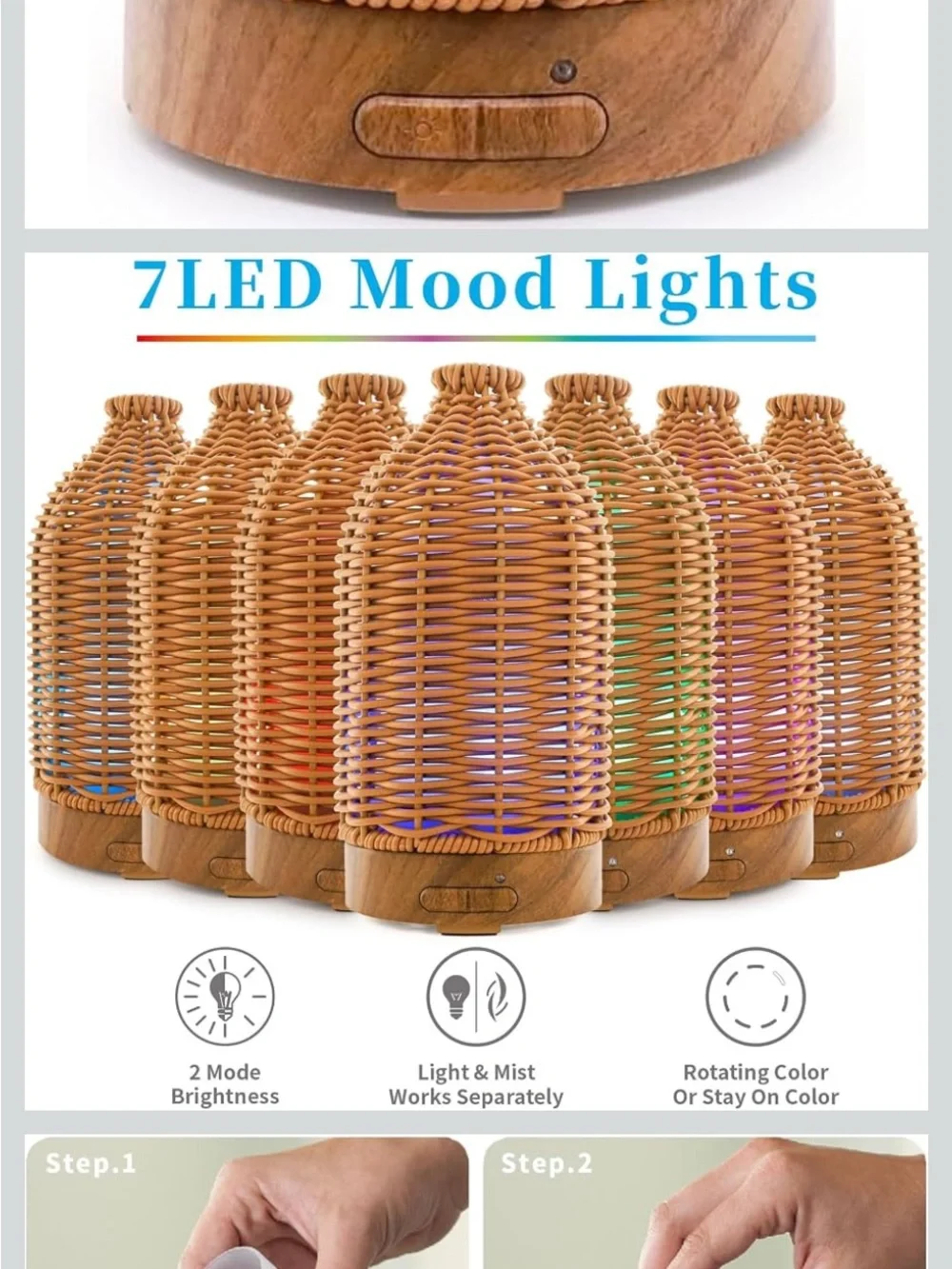 Wicker-Style Ultrasonic Aroma Diffuser in Warm Brown